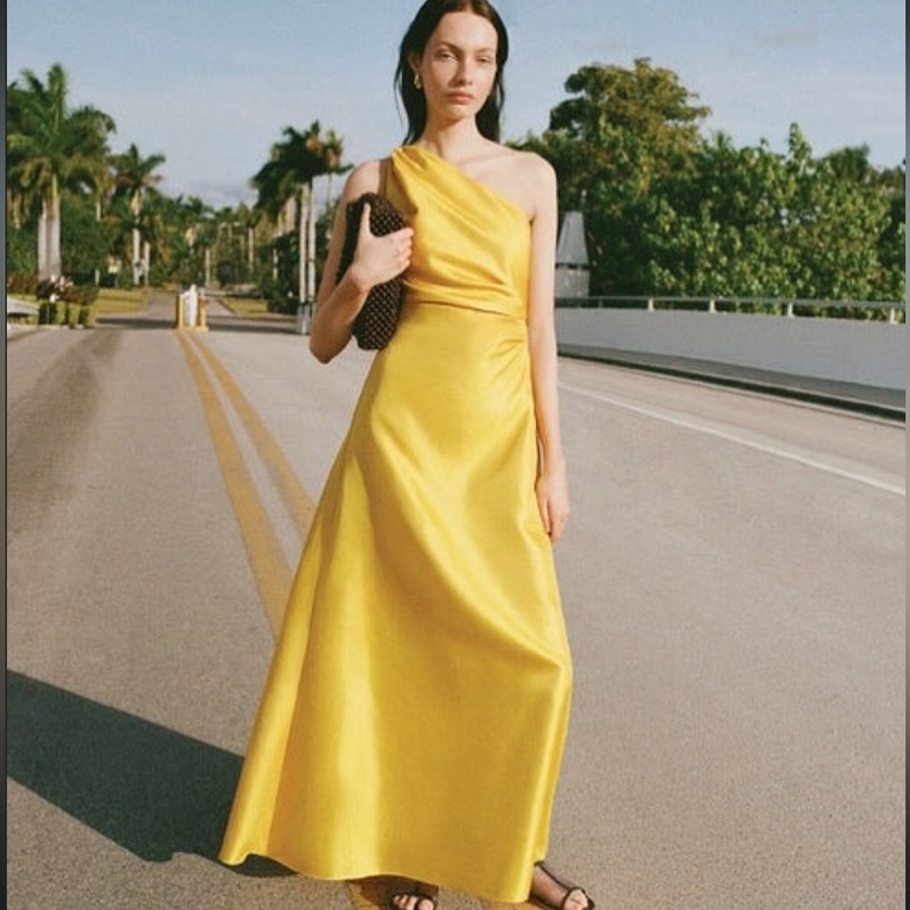 STAUD Este Silk Dress Sunset Gold